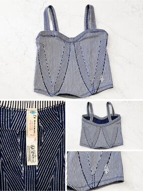 Free People Navy & White Striped Bustier Crop Top